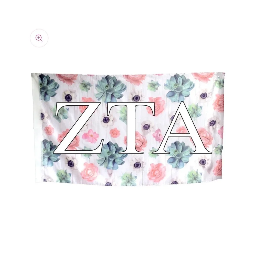 Sorority Shop Zeta Tau Alpha Succulent Floral Banner Flag Dorm Decor Pink 3x5ft